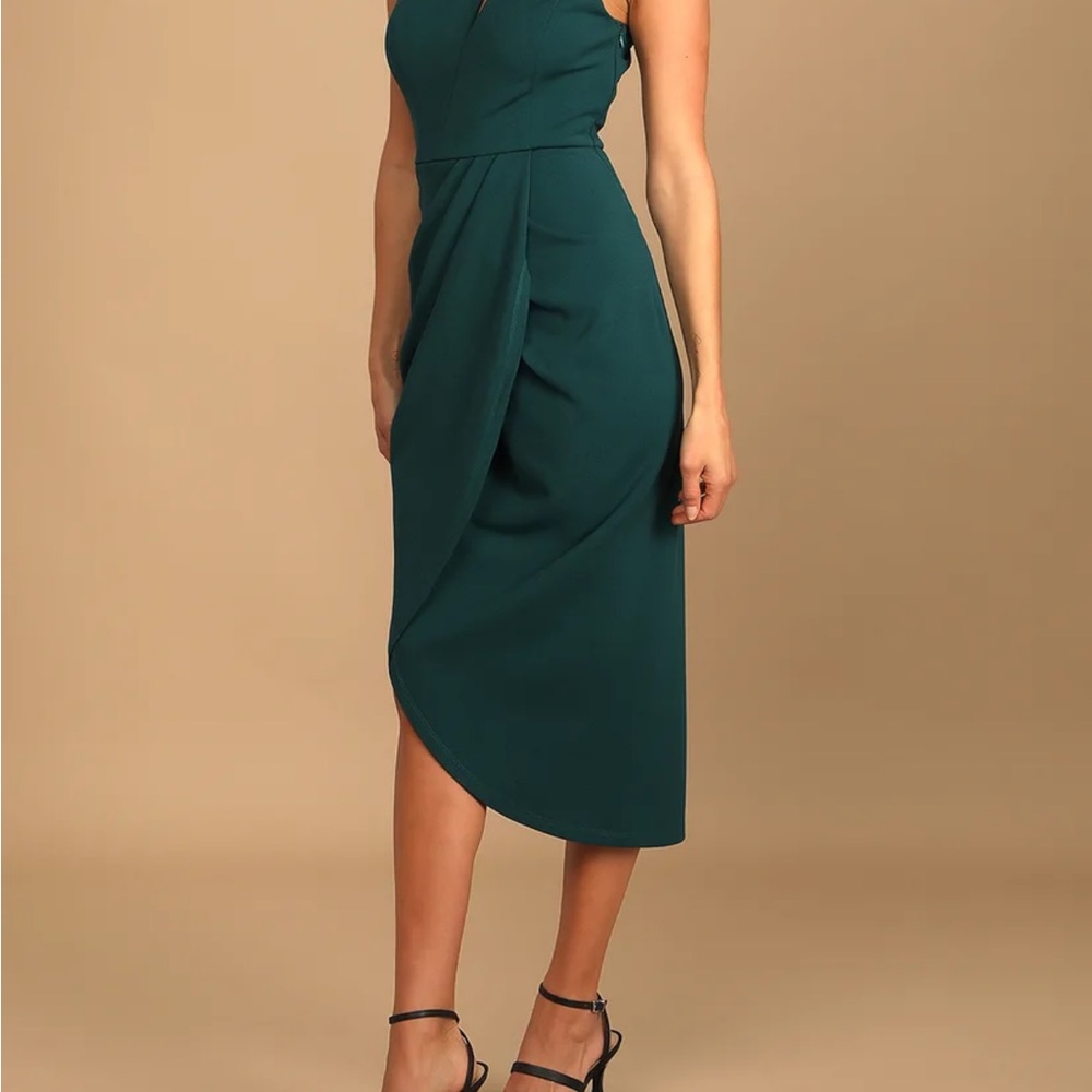 Lulu's Green One Shoulder Asymmetrical Cocktail Dress